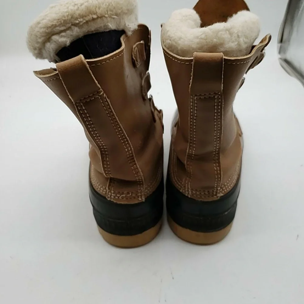 Sorel Boots Mens Size 10 Brown Leather Black Snow Winter Waterproof Wool Lined